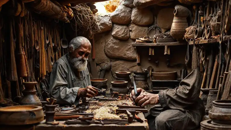 Un artesano antiguo crea texturas vibrantes