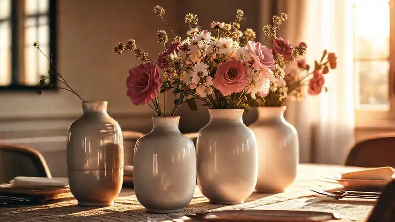 Vases elegantes crean una atmósfera sofisticada