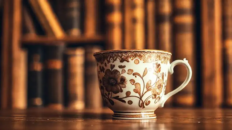 Taza vintage, atmósfera nostálgica y cálida