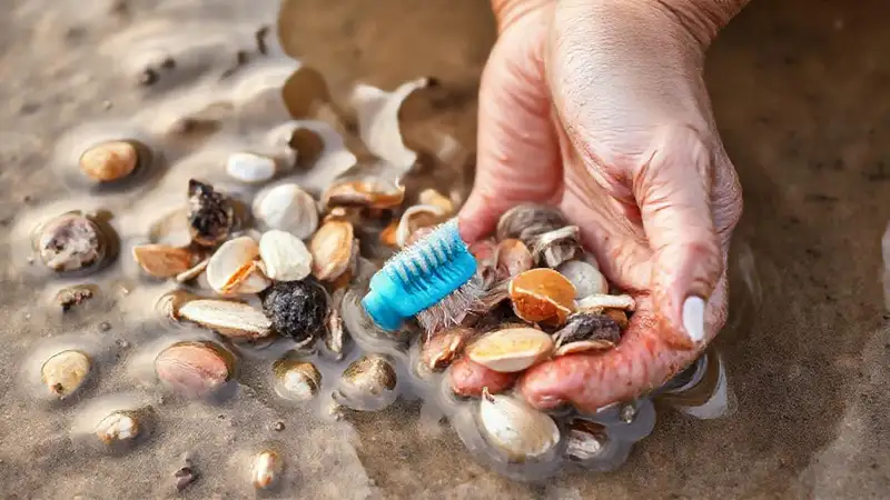 Manos limpiando conchas y color esperanza