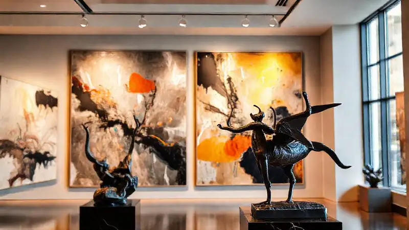 Galería moderna exhibe arte abstracto elegante