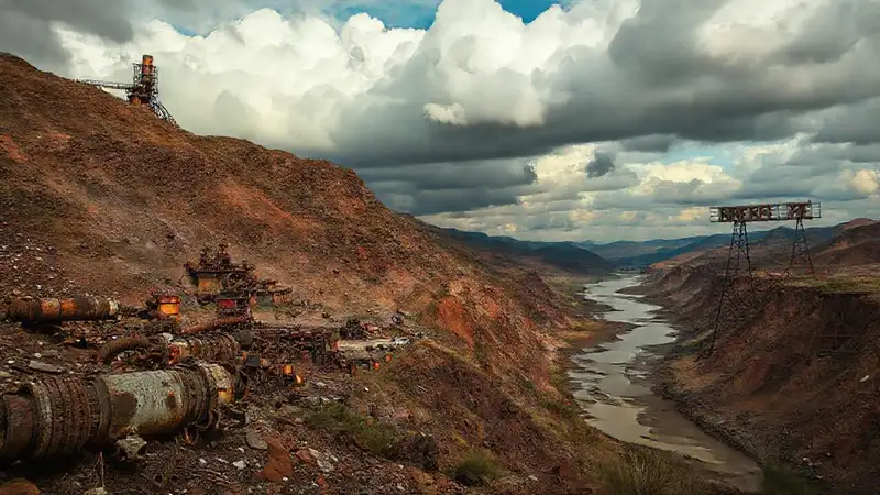 Una mina abandonada y tóxica desolada